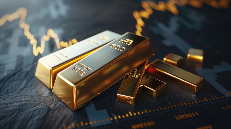 gold bars with price charts in background